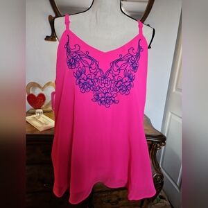 NWT Torrid Hot Pink Floral Embroidered Swing Cami Size 1 (14/16) Women's Top